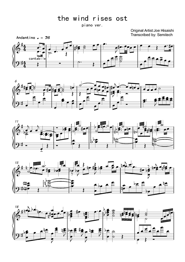 the wind riset ost(起风了主题曲（宫崎骏电影）钢琴改编)